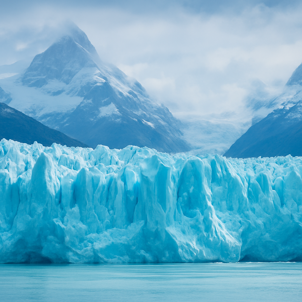 Glaciar patagónico con formaciones de hielo azul